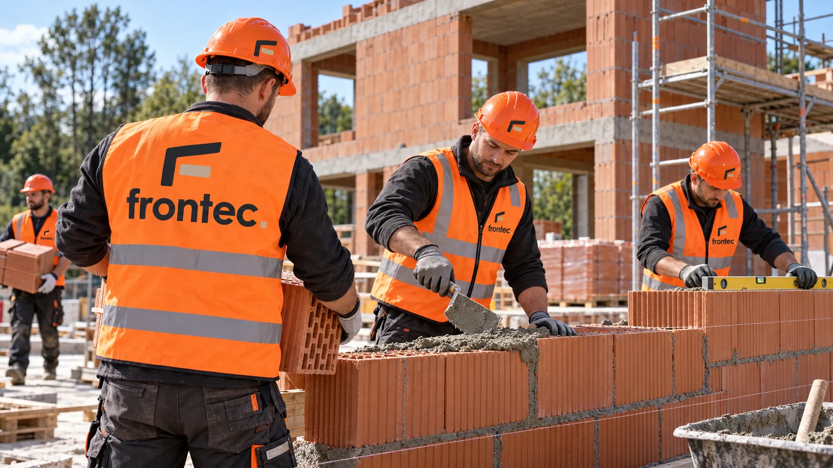 Бригада Frontec мурує стіни будинку